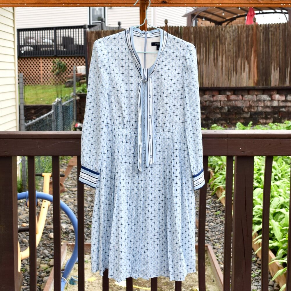 Prich Blue Geometric Printed  Midi Dress - Long Sleeve/Lined